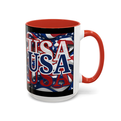 USA Blue font Center Patriot Black Accent Mug by theGreenDragonTavern.shop