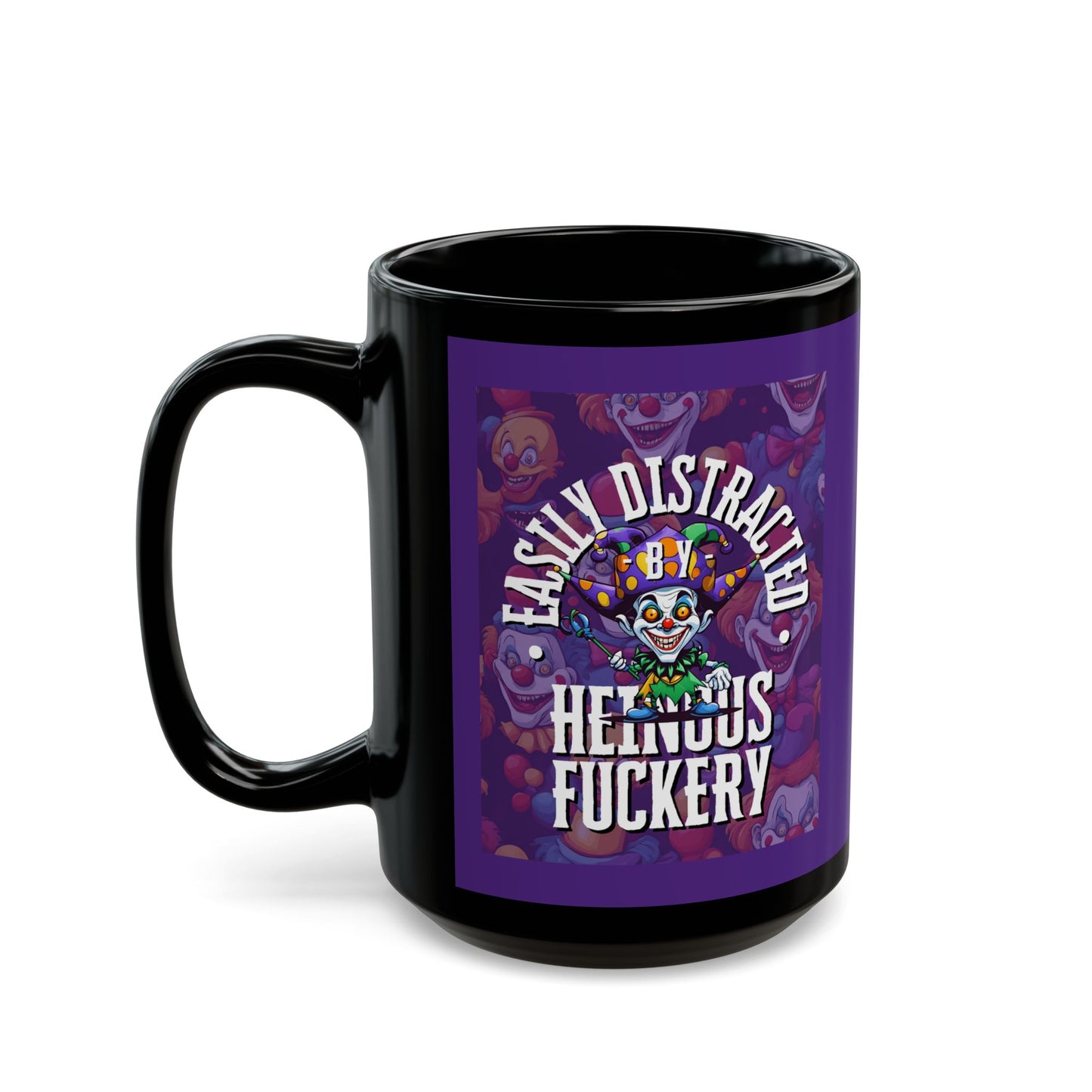 Easily Distracted by Heinous Fuckery Little Jinx Dark Purple Mug by theGreenDragonTavern.shop