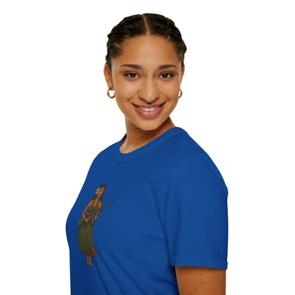 2-sided, Hula Girl Packin' Heat Dark colors Unisex T-Shirt by theGreenDragonTavern.shop