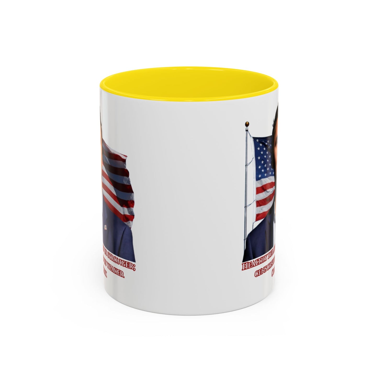 Charlie Kirk, Healthy Debate White Accent Mug by theGreenDragonTavern.shop