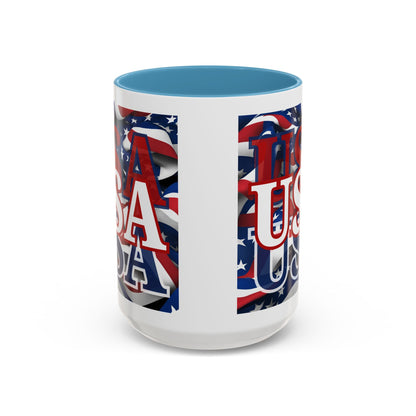 USA White font Center Patriot White Accent Mug by theGreenDragonTavern.shop