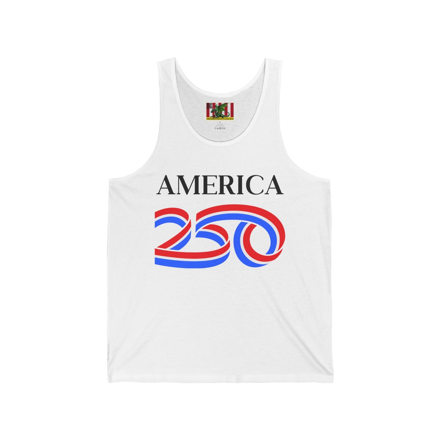 America 250 Black font Unisex Jersey Tank Top by theGreenDragonTavern.shop