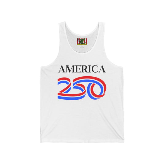 America 250 Black font Unisex Jersey Tank Top by theGreenDragonTavern.shop