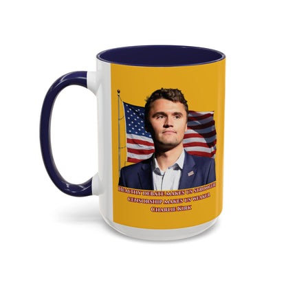 Charlie Kirk, Healthy Debate Yellow Accent Mug by theGreenDragonTavern.shop