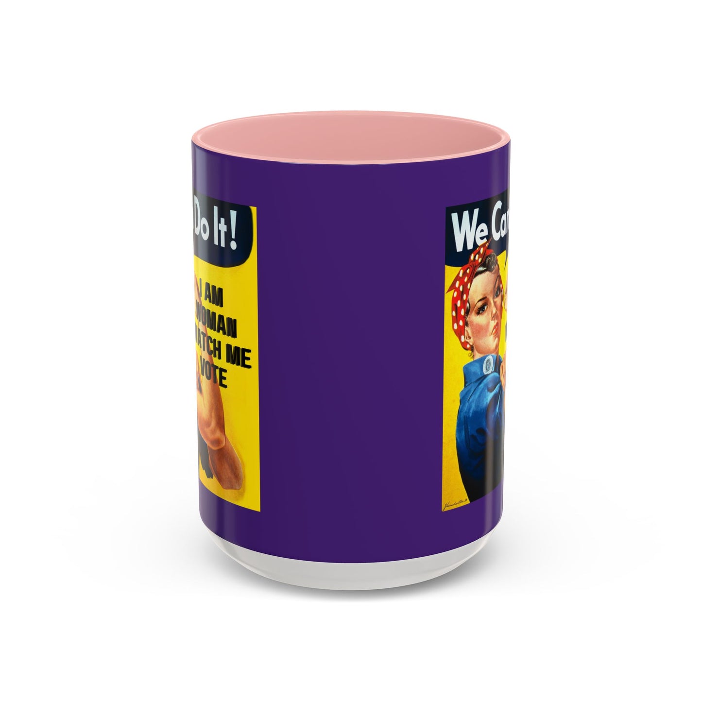 I Am Woman Watch Me Vote Rosie Dark Purple Accent Mug by theGreenDragonTavern.shop