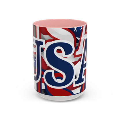 USA! USA! USA Blue font Patriot Blue Accent Mug by theGreenDragonTavern.shop