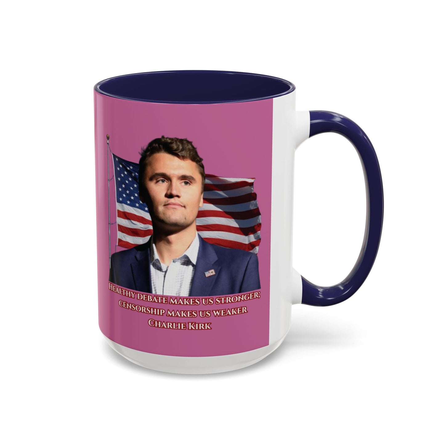 Charlie Kirk, Healthy Debate Pink Accent Mug by theGreenDragonTavern.shop