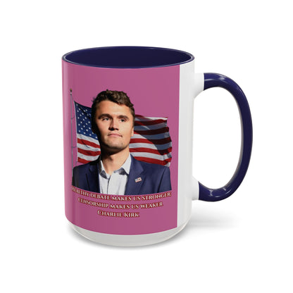 Charlie Kirk, Healthy Debate Pink Accent Mug by theGreenDragonTavern.shop