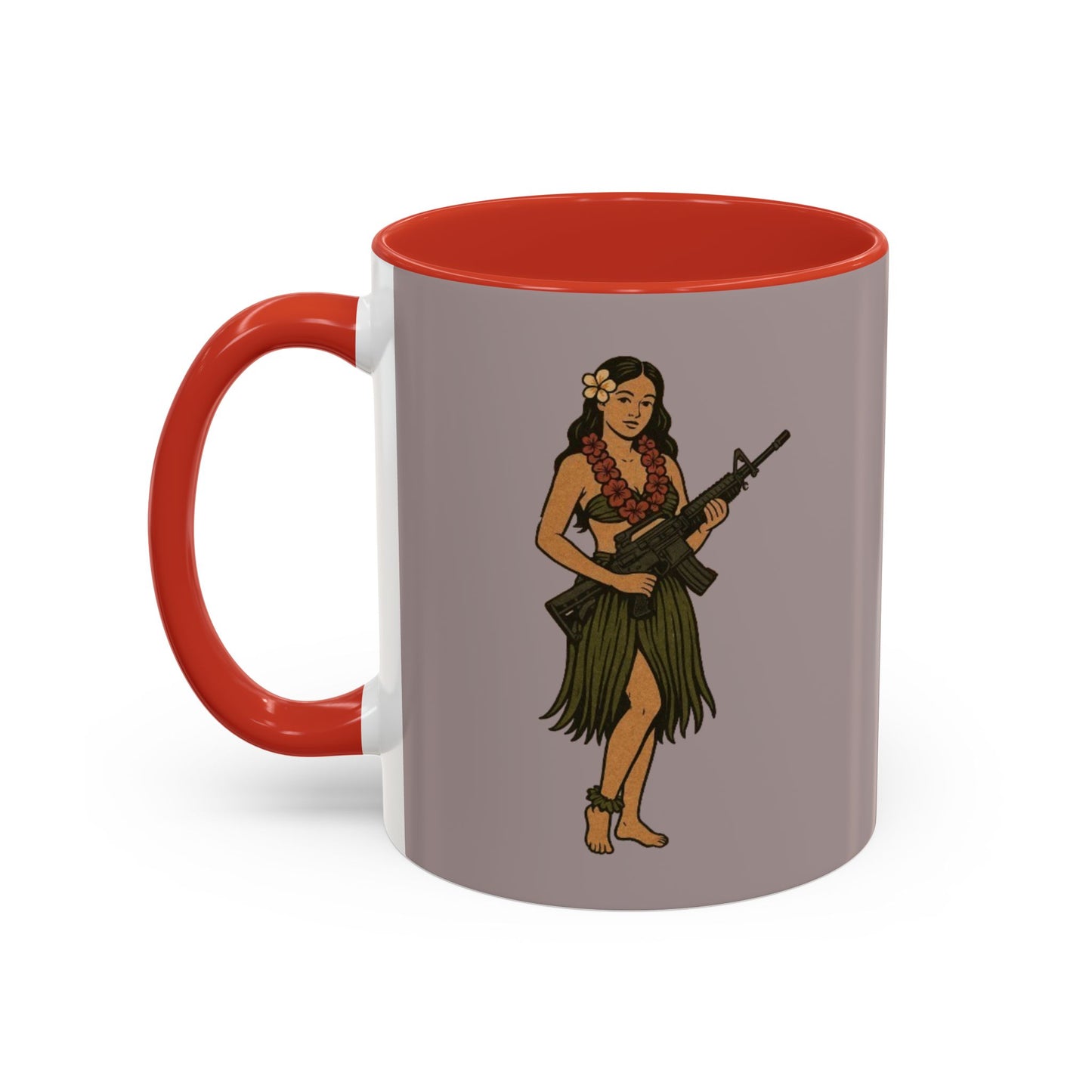 Hula Girl Packin' Heat Grey Accent Mug by theGreenDragonTavern.shop