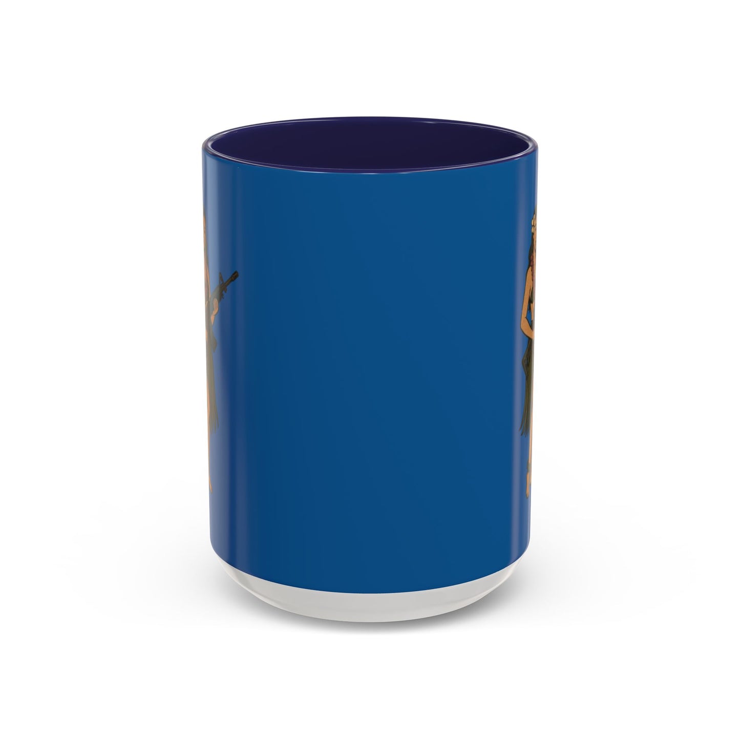 Hula Girl Packin' Heat Dark Blue Accent Mug by theGreenDragonTavern.shop