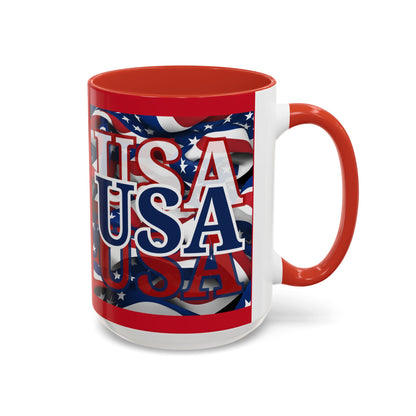 USA Blue font Center Patriot Red Accent Mug by theGreenDragonTavern.shop