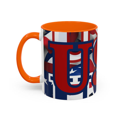 USA! USA! USA Red font Patriot White Accent Mug by theGreenDragonTavern.shop