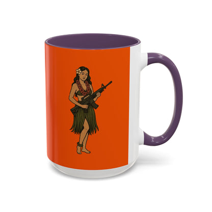 Hula Girl Packin' Heat Orange Accent Mug by theGreenDragonTavern.shop