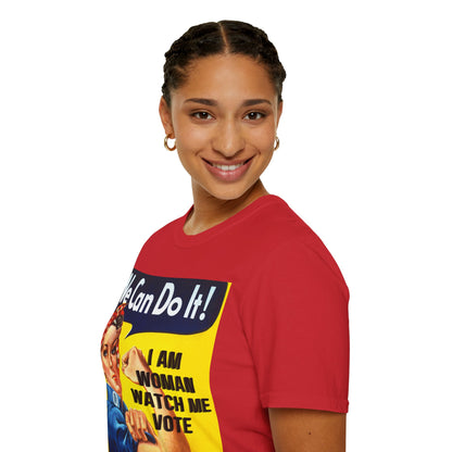 I Am Woman Watch Me Vote Rosie Light colors Unisex T-Shirt by theGreenDragonTavern.shop