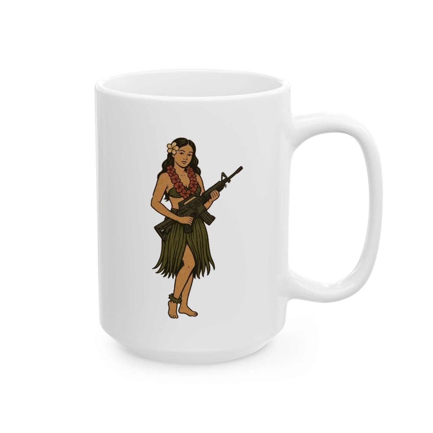 Hula Girl Packin' Heat White Mug by theGreenDragonTavern.shop