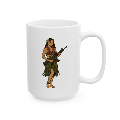 Hula Girl Packin' Heat White Mug by theGreenDragonTavern.shop