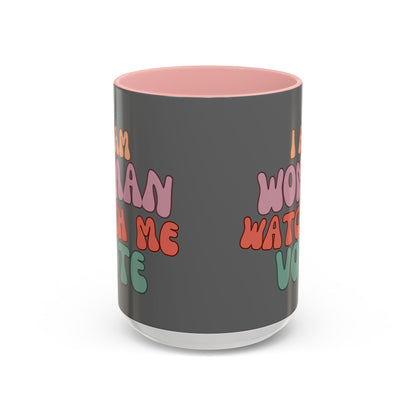 I Am Woman Watch Me Vote Grey Accent Mug by theGreenDragonTavern.shop
