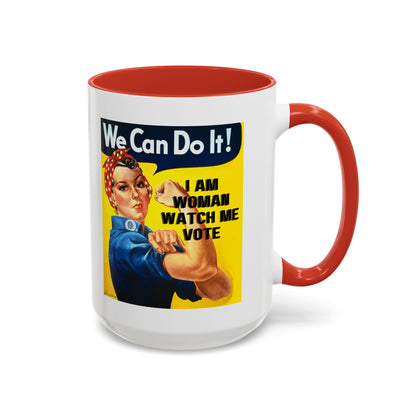 I Am Woman Watch Me Vote Rosie White Accent Mug by theGreenDragonTavern.shop
