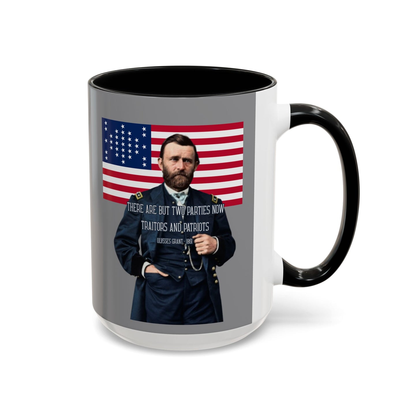 "Traitors and Patriots" Ulysses Grant Grey Accent Mug by theGreenDragonTavern.shop