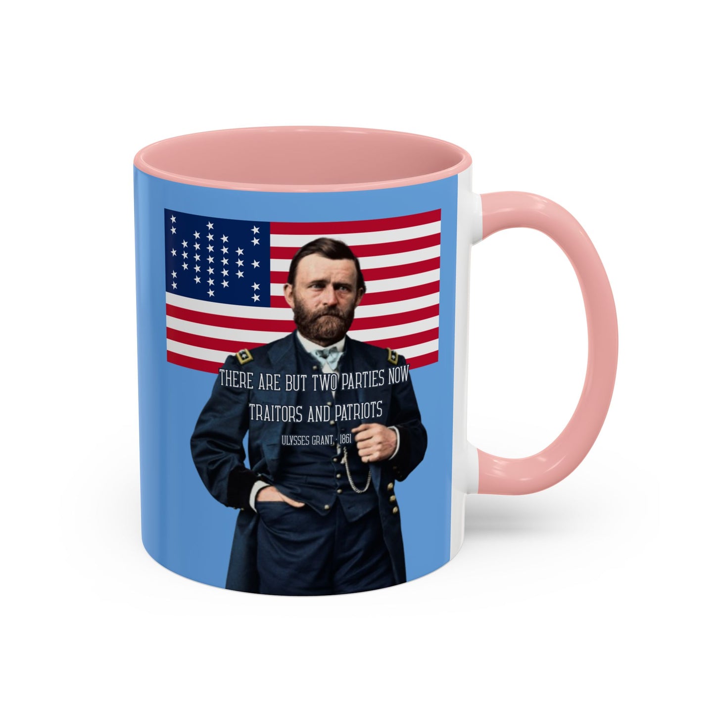 "Traitors and Patriots" Ulysses Grant Light Blue Accent Mug by theGreenDragonTavern.shop