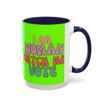 I Am Woman Watch Me Vote Light Green Accent Mug by theGreenDragonTavern.shop
