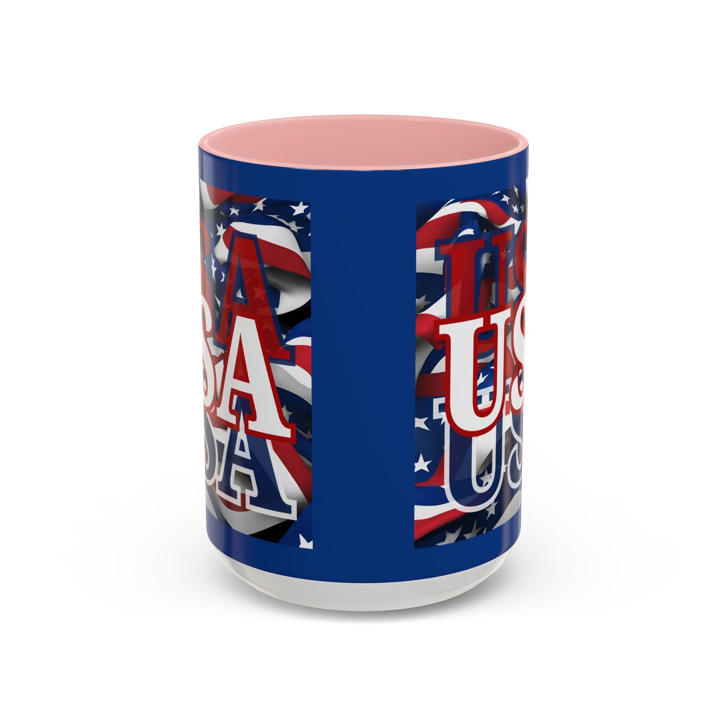 USA White font Center Patriot Blue Accent Mug by theGreenDragonTavern.shop