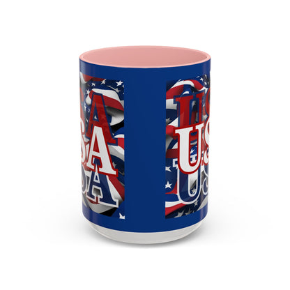 USA White font Center Patriot Blue Accent Mug by theGreenDragonTavern.shop