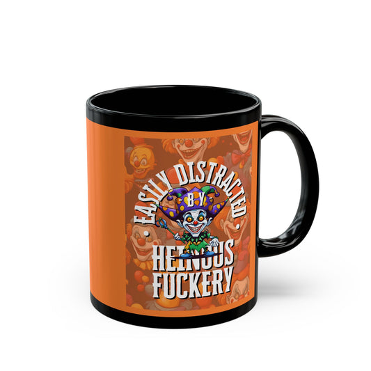 Easily Distracted by Heinous Fuckery Little Jincs Orange Mug by theGreenDragonTavern.shop