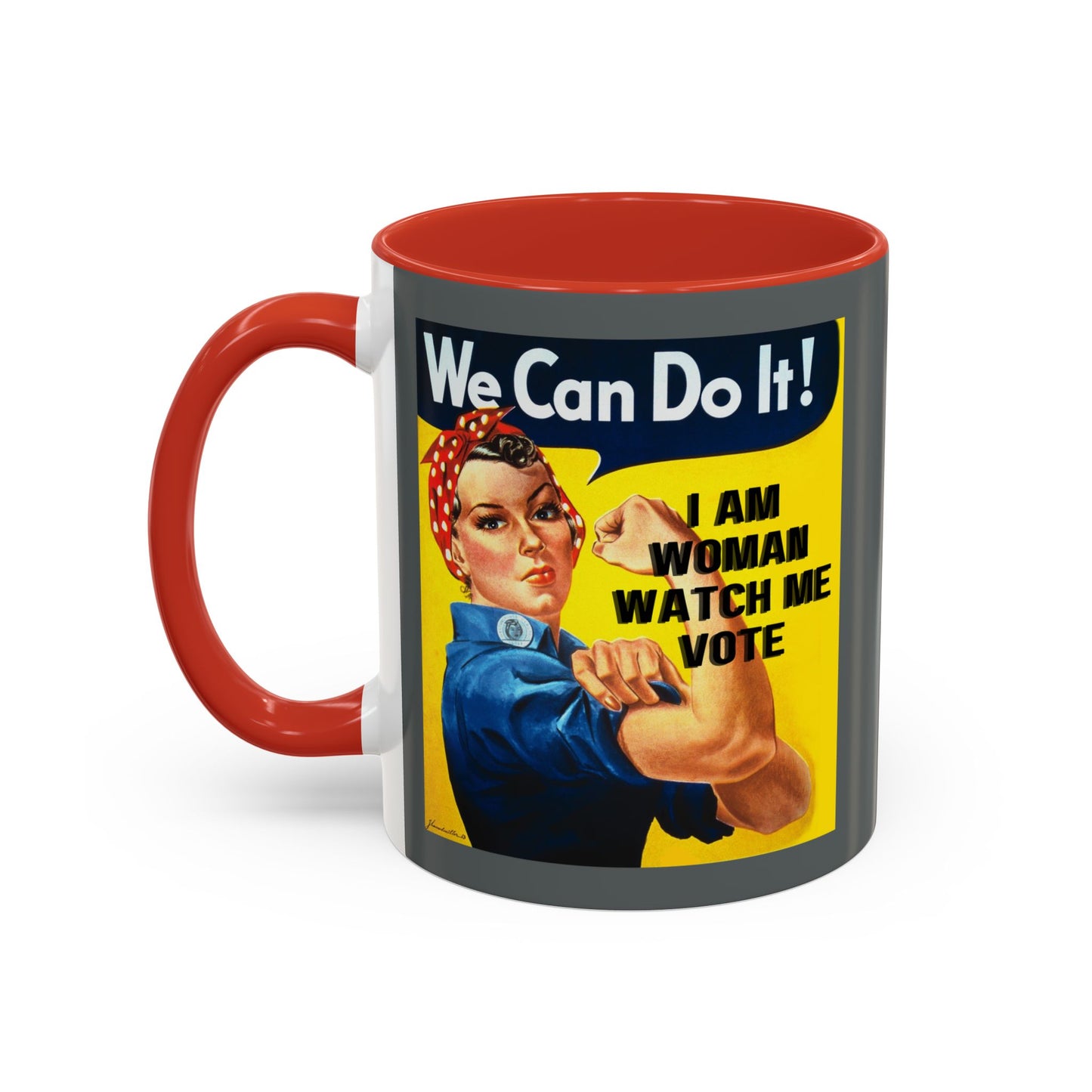 I Am Woman Watch Me Vote Rosie Grey Accent Mug by theGreenDragonTavern.shop