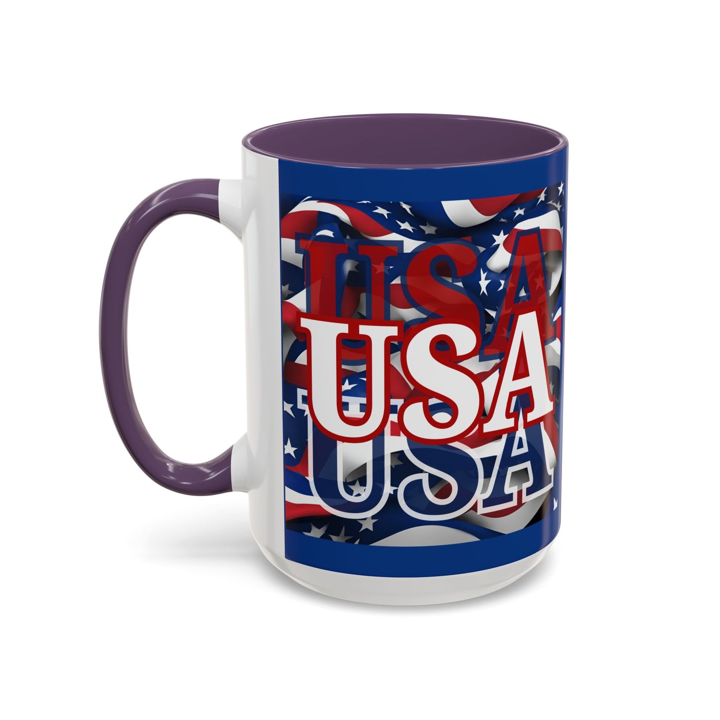 USA White font Center Patriot Blue Accent Mug by theGreenDragonTavern.shop