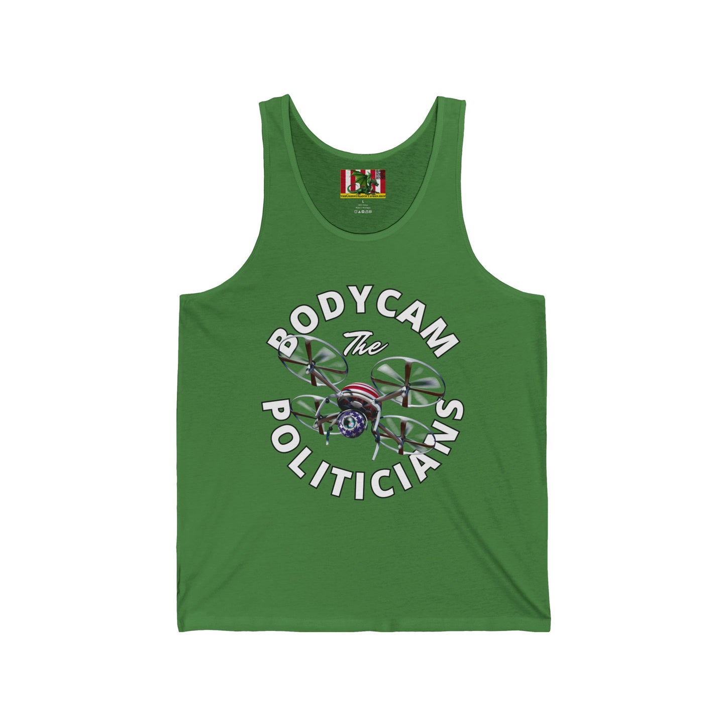 Bodycam the Politicians Drone Unisex Jersey Tank Top by theGreenDragonTavern.shop