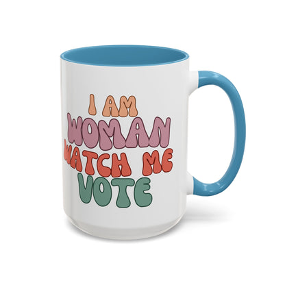 I Am Woman Watch Me Vote White Accent Mug by theGreenDragonTavern.shop