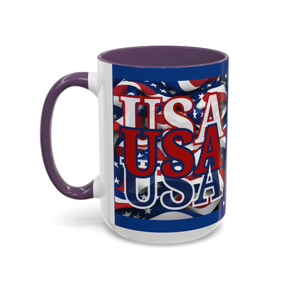 USA Red font Center Patriot Blue Accent Mug by theGreenDragonTavern.shop