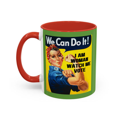 I Am Woman Watch Me Vote Rosie Green Accent Mug by theGreenDragonTavern.shop