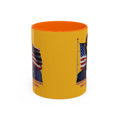 Charlie Kirk, Healthy Debate Yellow Accent Mug by theGreenDragonTavern.shop