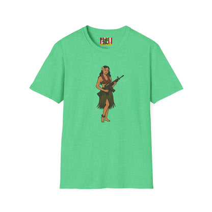 Hula Girl Packin' Heat Dark colors Unisex T-Shirt by theGreenDragonTavern.shop