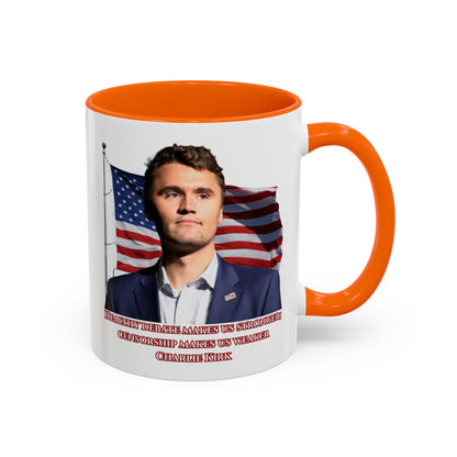 Charlie Kirk, Healthy Debate White Accent Mug by theGreenDragonTavern.shop