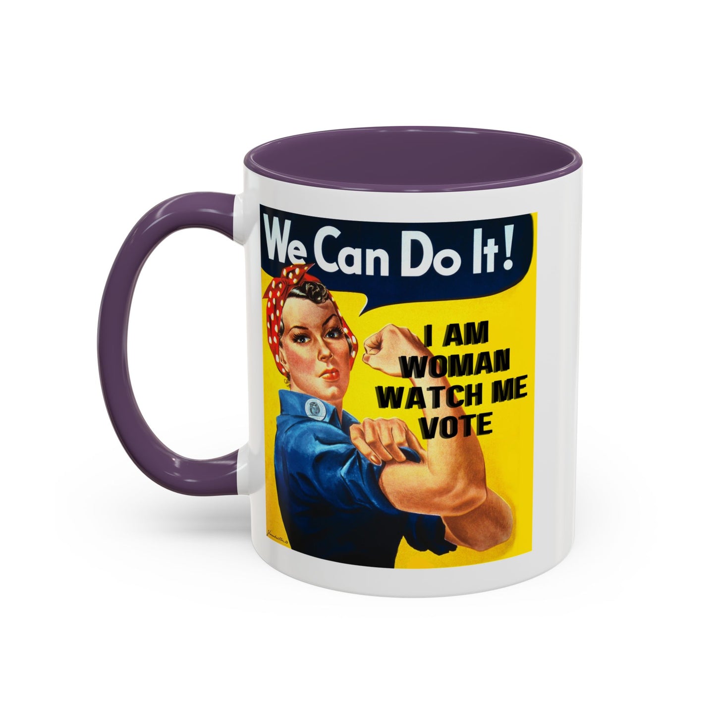 I Am Woman Watch Me Vote Rosie Accent Mug by theGreenDragonTavern.shop