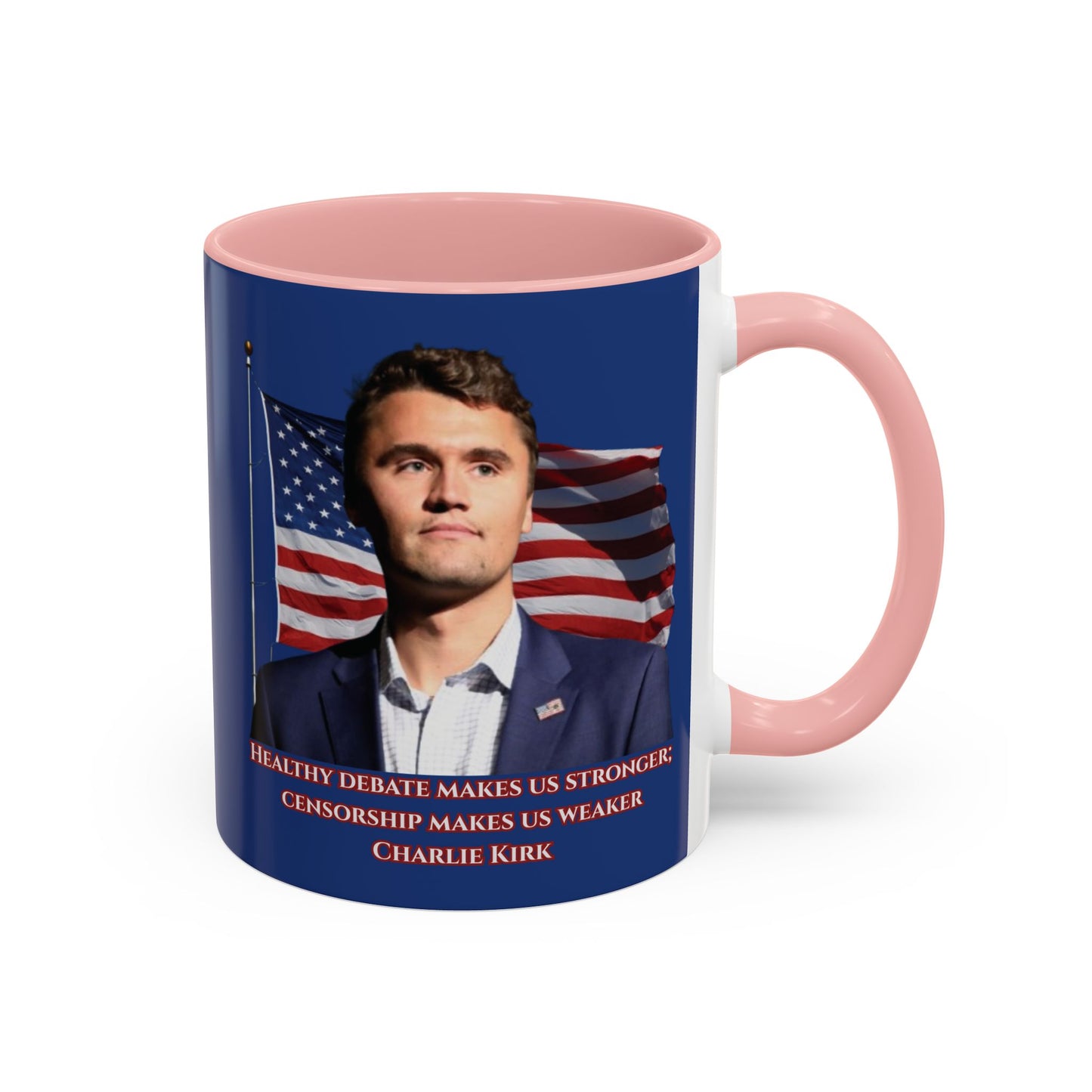 Charlie Kirk, Healthy Debate Blue Accent Mug by theGreenDragonTavern.shop