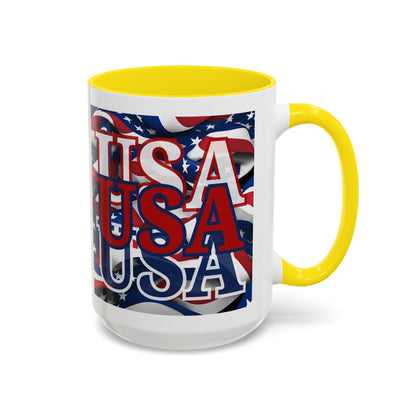 USA Red font Center Patriot White Accent Mug by theGreenDragonTavern.shop