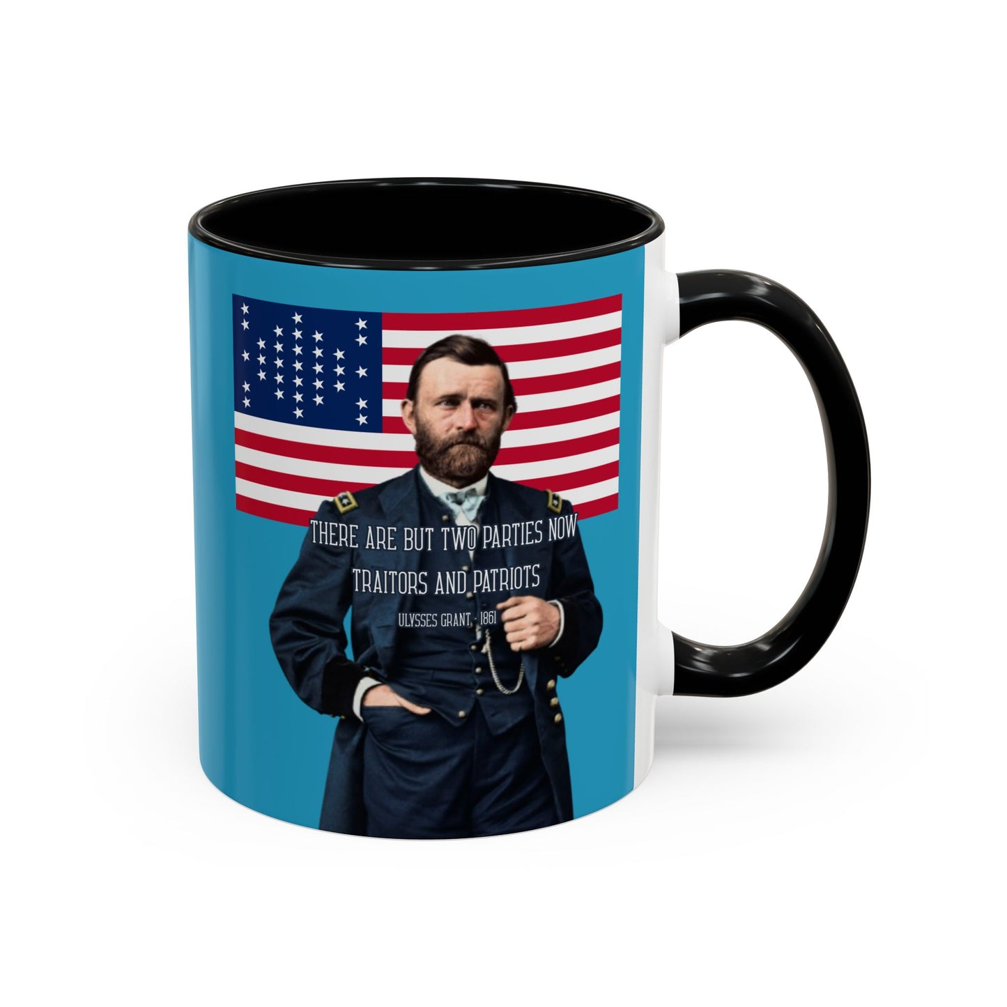 "Traitors and Patriots" Ulysses Grant Turquoise Accent Mug by theGreenDragonTavern.shop