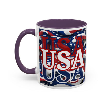USA White font Center Patriot White Accent Mug by theGreenDragonTavern.shop