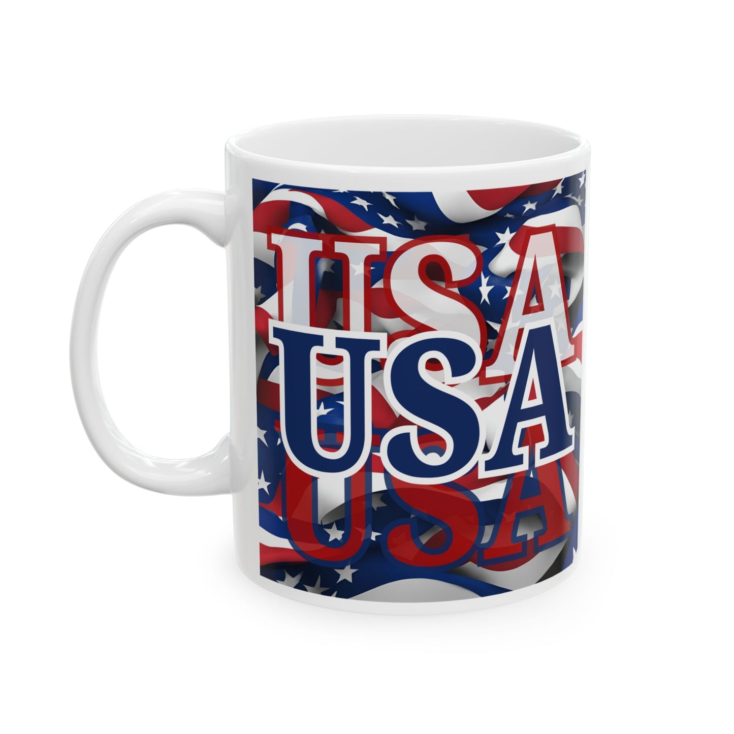 USA Blue font Center Patriot White Mug by theGreenDragonTavern.shop