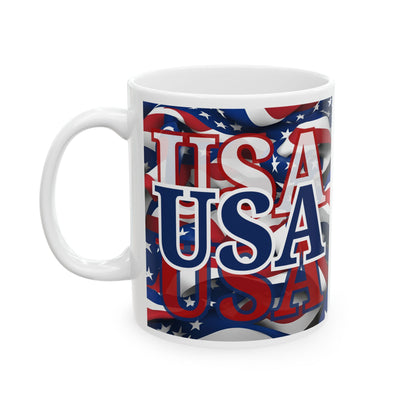 USA Blue font Center Patriot White Mug by theGreenDragonTavern.shop