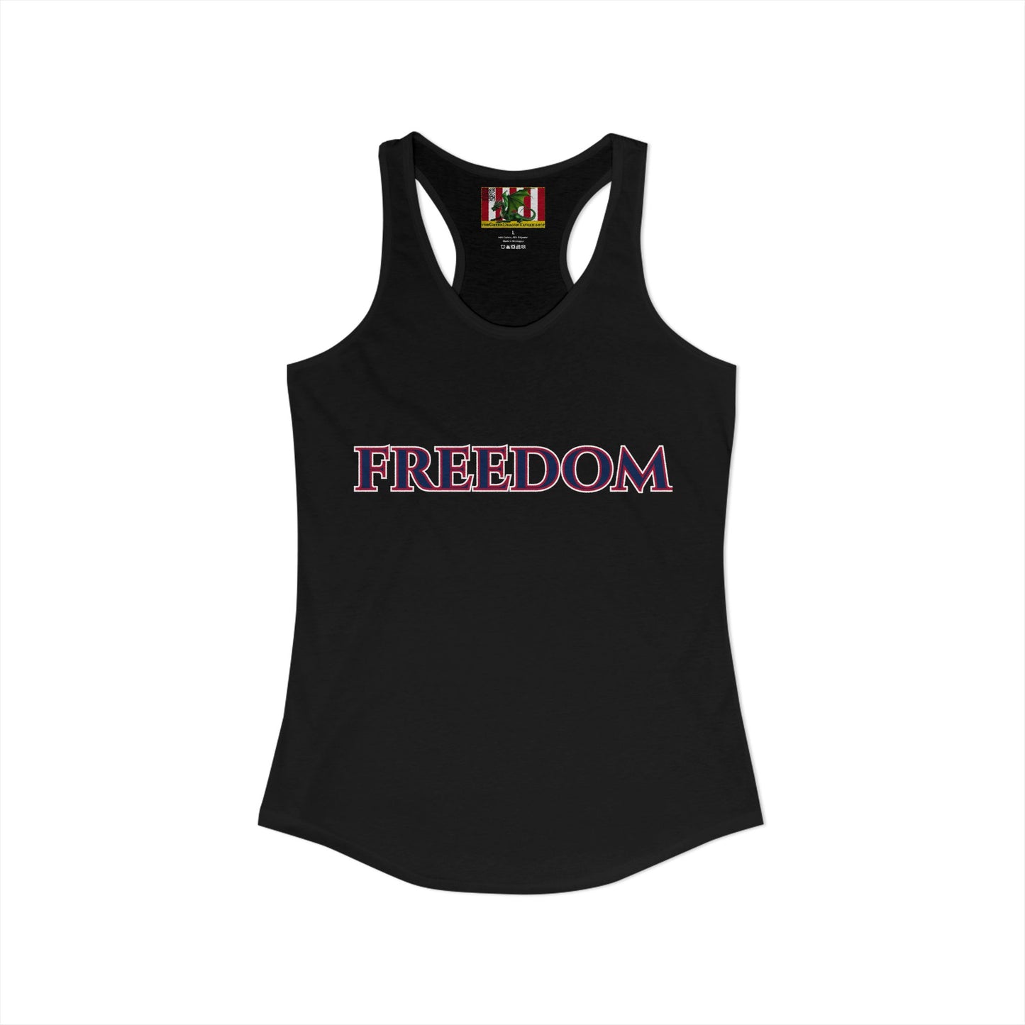 Freedom, Blue font Woman's Racerback Tank Top by theGreenDragonTavern.shop