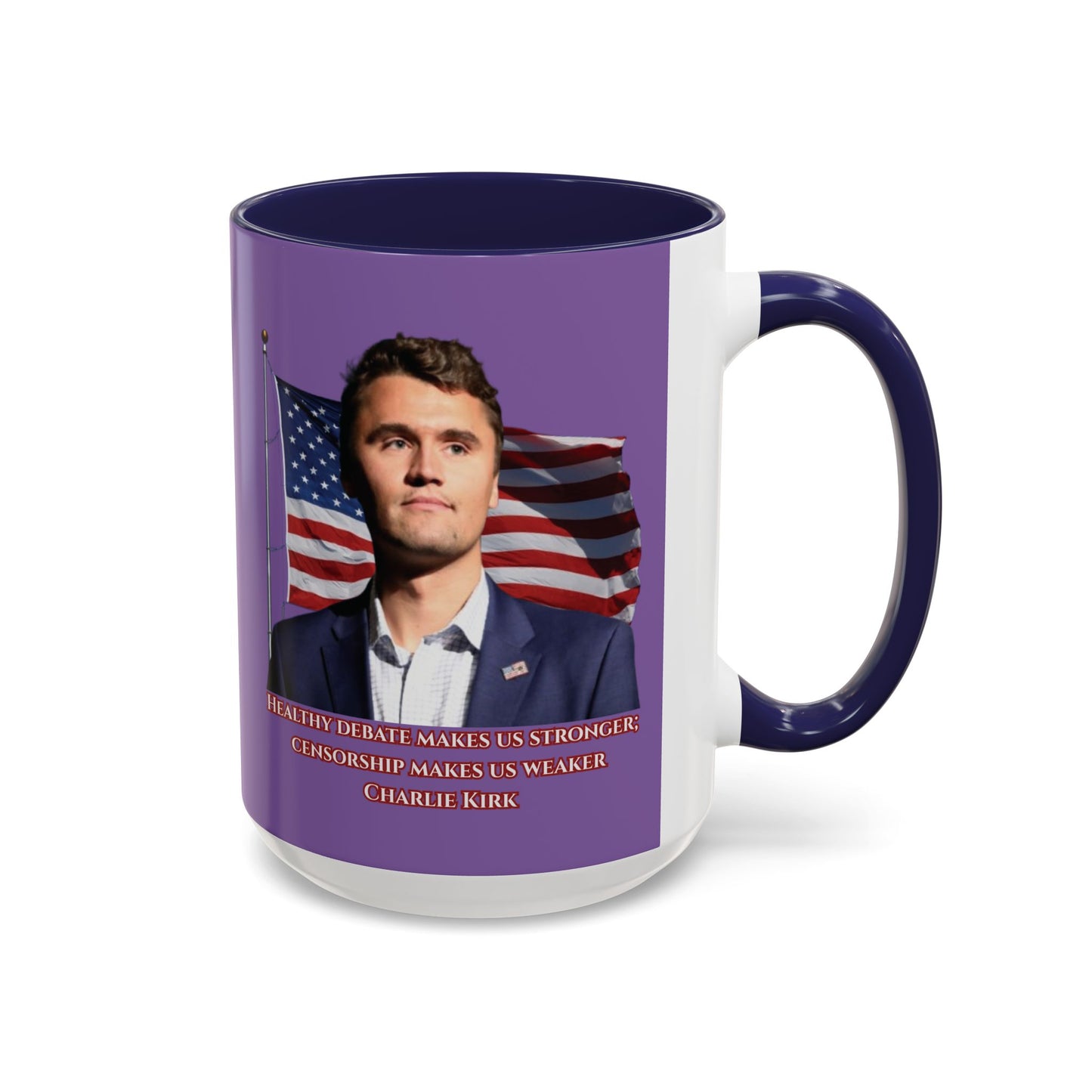 Charlie Kirk, Healthy Debate Light Purple Accent Mug by theGreenDragonTavern.shop