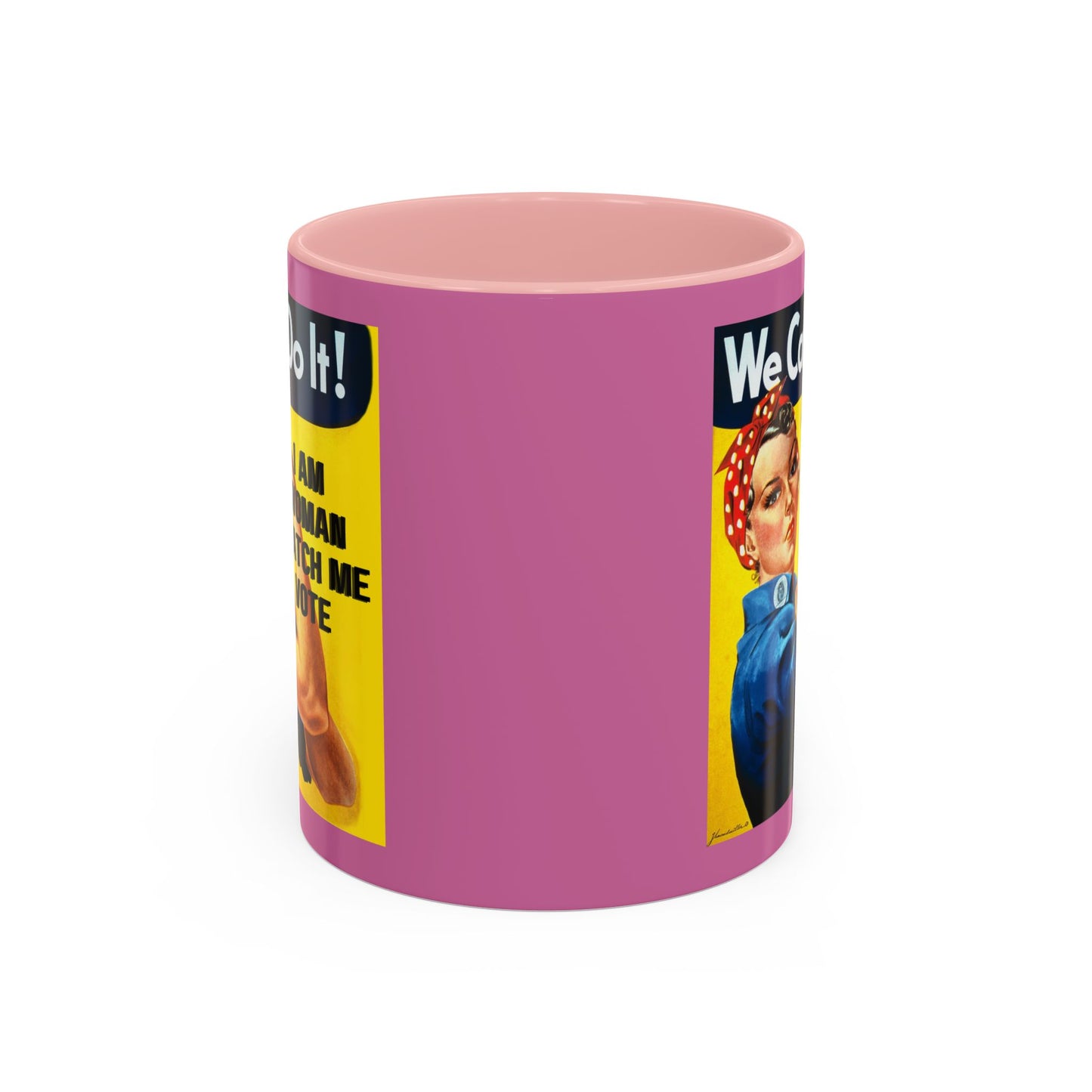I Am Woman Watch Me Vote Rosie Pink Accent Mug by theGreenDragonTavern.shop