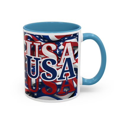 USA Blue font Center Patriot White Accent Mug by theGreenDragonTavern.shop