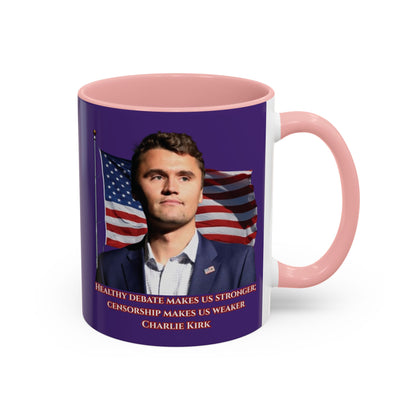 Charlie Kirk, Healthy Debate Purple Accent Mug by theGreenDragonTavern.shop