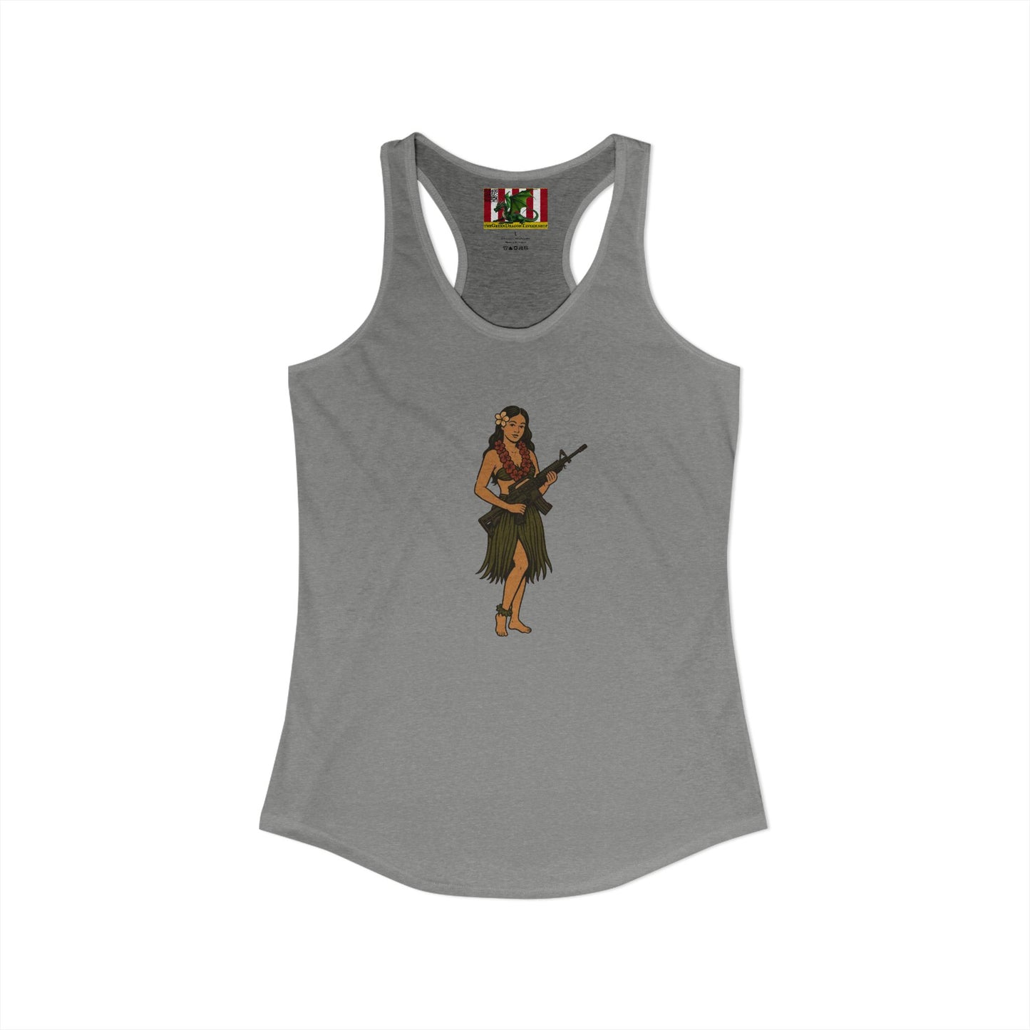 Hula Girl Packin' Heat Women's Racerback Tank Top by theGreenDragonTavern.shop